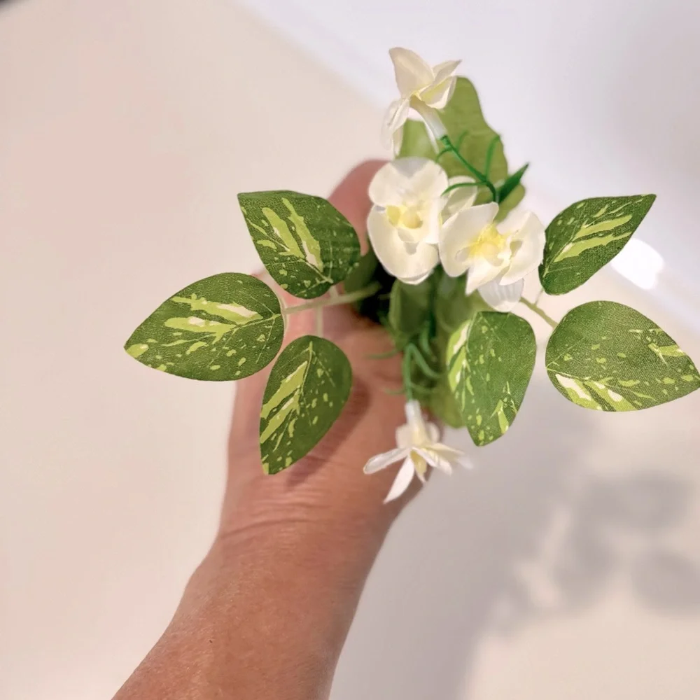 2 Artificial Green & White Begonia Floral Picks for Flower Wreath Arrangement